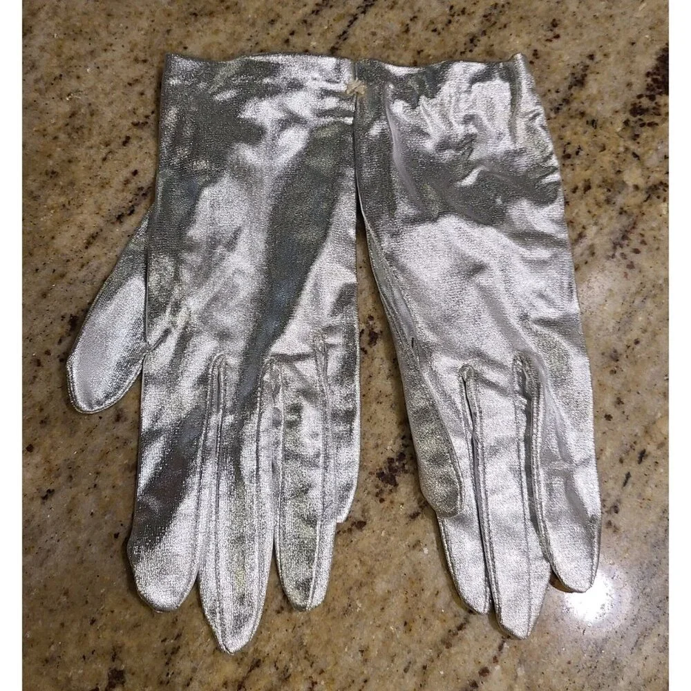 New! Vintage Size M 7 Metallic Silver Stretch Nylon Formal 8